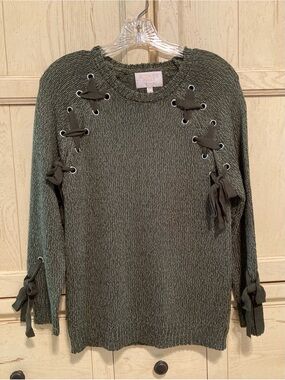 Olive Green Shaker Stitch Crewneck Sweater XS NEW